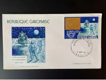Gabon 1979 Mi. 709 FDC 1er Jour Cover Apollo XI Débarquement Lune Moon 1969 Or