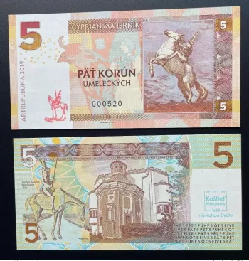 2019 Matej Gabris 5 Korun Cyprian Majernik Kastiel Moravany UNC SPECIMEN ESSAY