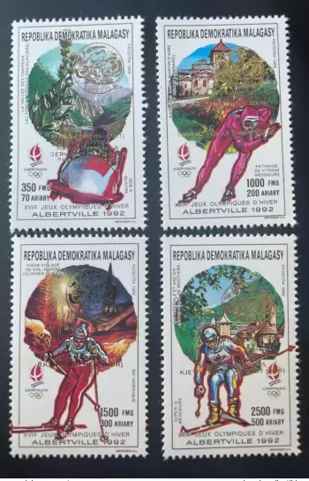 Madagascar 1992 / 1993 Mi. 1547 - 1550A Or Surch. Jeux Olympiques Albertville