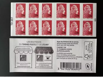 SPM France 2022 Booklet MH Carnet 12 TP Marianne l'Engagée TD 207 Adhésif 667ex