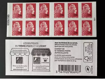 SPM France 2022 Booklet MH Carnet 12 TP Marianne l'Engagée numéro Adhésif 667ex