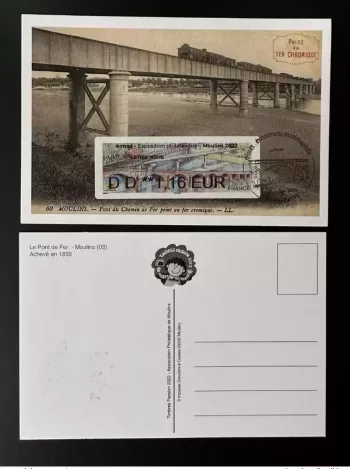 France 2022 ATM Lisa Maxi Carte Moulins Allier Salon Timbres Passions Train Pont