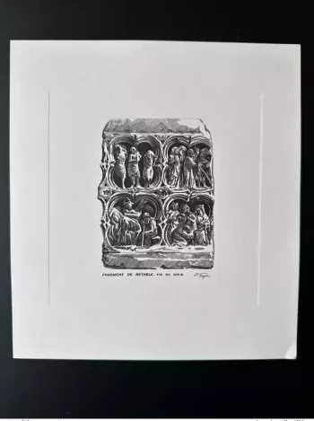 France 19?? Gravure Epreuve Pierre Forget Fragment Abbaye Fontenay ITVF 21 x 19