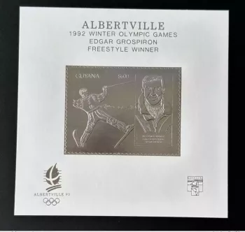 Guyane 1992 Mi. Bl. 226 Argent Albertville 1992 Edgar Grospiron Ski  Genova