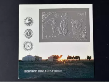 Mongolia 1993 Mi. Bl. 225 Silver Rotary Lions Dog Hund Cat Rabbit