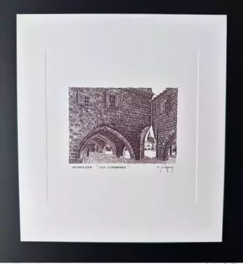 France 1986 Gravure Epreuve Brun Durrens Monpazier Les Cornières 21 x 19 cm ITVF