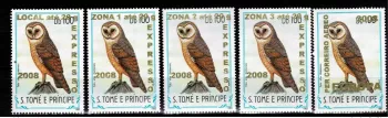 S. Tomé & Principe 2009 Mi. 3963-3968 Vögel Eule Fauna Aufdruck 5M.