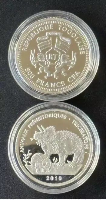 Togo 2010 - 500 Francs CFA Argent Silber Animaux Préhistoriques Tricératops