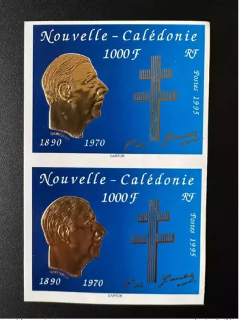 New Caledonia 1995 YT No. 682 IMPERF pair Death General Charles Gaulle Doré