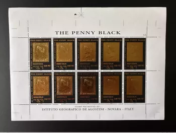 Bhutan 1996 Mi. 1632 UNCUT PRINTER Sheet Penny Black 22 Karat First stamp or
