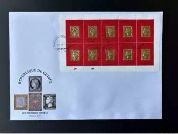 Guinée 2009 Mi. 6718 FDC Kleinbogen feuillet Premier timbre Espagnol Gold or