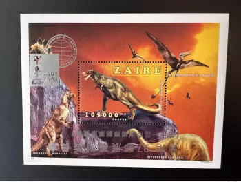 Congo Zaire 1997 Mi. Bl. 63 I Overload OVERTURNED Hong Kong '97 Dinosaurs