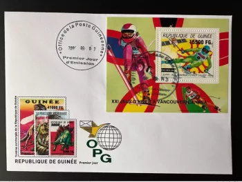 Guinea 2009 FDC Mi. Bl. 1724 Aufdruck Olympia Vancouver 2010 Winter Ski