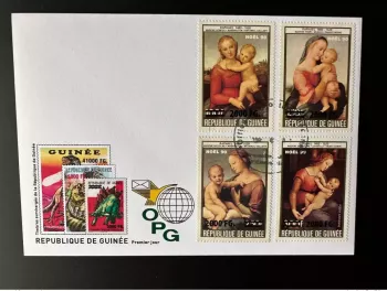 Guinée 2009 FDC Mi. 6722/5 surchargé Noël 90 Raphaël Tableau Religion Art Kunst