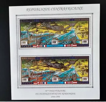 Zentralafrika 1994 Mi. 1630-1632 M/S 50 J. Normandie-Landung 1944 GOLD