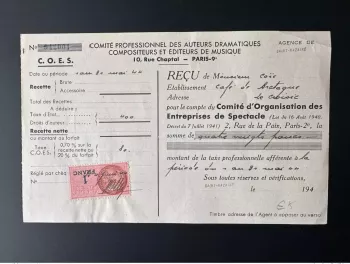 1944 Autoren Verleger Musik Mitgliedskarte Paris La Baule Jean Sourisse