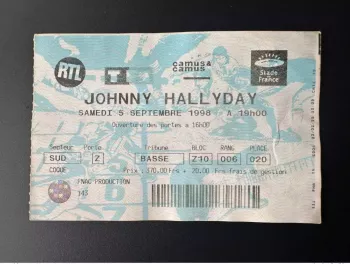 1998 Johnny Hallyday Konzert Stade de France Ticket Fnac Hologramm 5 Sept