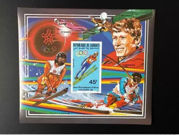 Djibouti 1988 Mi. Bl. 144 ND IMPERF Calgary Jeux Olympiques Hiver Ski Espace