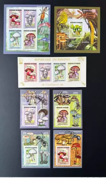Burundi 2014 / 2015 Mi. 3548 - 3552 Bl. 547 - 551 ND Champignons insectes