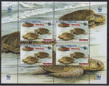 S. Tomé Príncipe 2001/2009 M/S WWF Fauna Schildkröte Reptil überdruck Mi. I