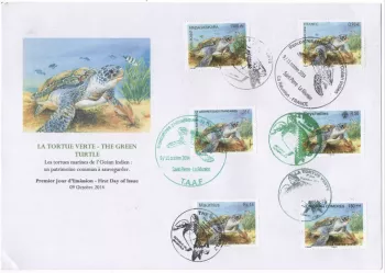 FDC The Green Turtle 2014 Wildlife Madagascar Seychelles France Comoros