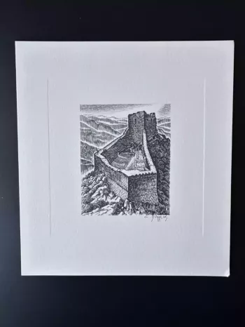 France 1984 Gravure taille-douce Epreuve Claude Durrens Château de Montségur