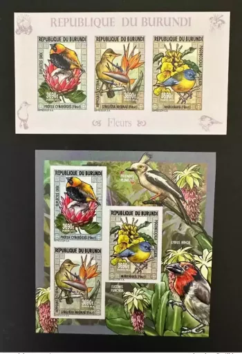 Burundi 2014 / 2015 Mi. 3567 - 3569 ND IMPERF Oiseaux fleurs Vögel Birds flowers