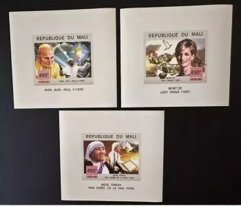 Mali 1999 Mi. Bl. 2247 - 2249 IMPERF blocks Luxe Pope John Paul II Diana Teresa