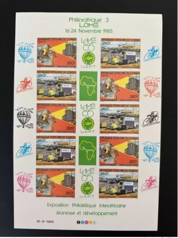 Congo 1985 Mi. 1013 - 1014 ND Philexafrique Lomé Camion Truck Avion Ballon
