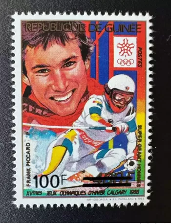 Guinea 1991 Mi. 1327 Aufdruck Olympische Winterspiele Calgary 1988 Ski **