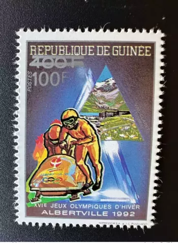 Guinée 1991 Mi. 1328 surchargé Jeux Olympiques Hiver Albertville 1992 Bobsleigh