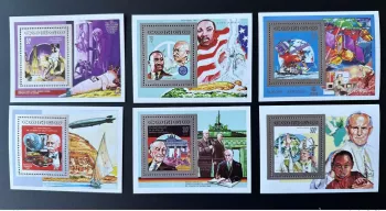 Congo 1992 Mi. Bl. 1307 - 1312 Dog Gandhi Jean Paul II Pope Space Dove Zeppelin