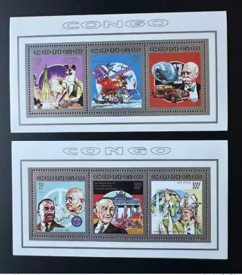 Congo 1992 Mi. 1307 - 1312 Klb. Dog Gandhi Jean Paul II Space Dove Zeppelin