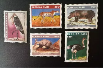 Burkina Faso 1998 Mi. 1503 - 1507 Protected animals fauna Wildlife Bird Cheetah