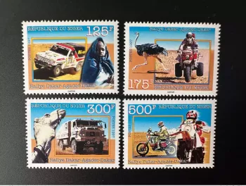 Niger 1997 Mi. 1268 - 1271 Dakar Rally Agadès Motorcycle car ostrich camel