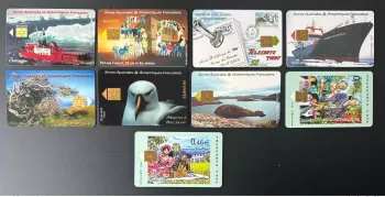 9 Telefonkarten TAAF Dufresne Astrolabe Albatros Pinguin guter Zustand