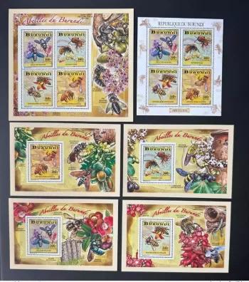 Burundi 2014 Mi. 3357 - 3360 Bl. 407 410 Bees Bienen Fleurs Flowers