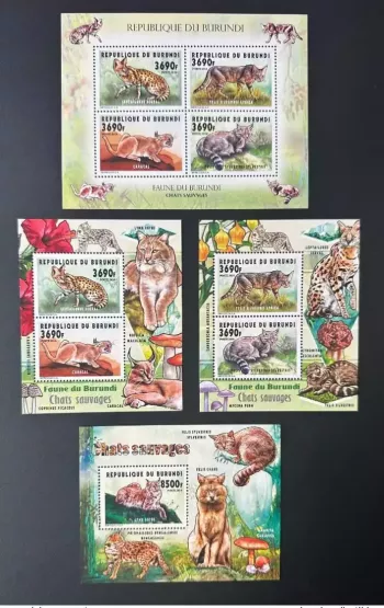 Burundi 2014 Mi. 3431 - 3434 Bl. 451 453 Wild Cats Katzen wildlife
