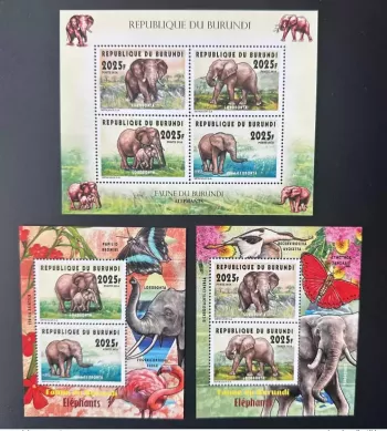 Burundi 2014 Mi. 3397 - 3400 Bl. 437 438 Elephants Flamingo Butterfly wildlife