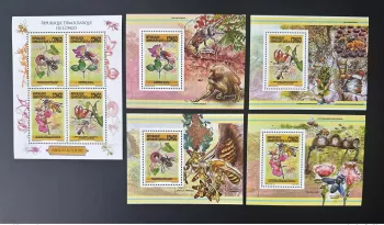 Congo 2013 Mi. 2227 - 2230 Bl. 569 572 Bees Flowers Monkey