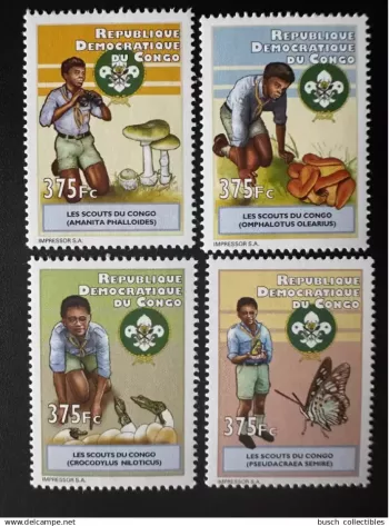 Congo 2012 Mi. 2072 - 2075 Scouts Scoutisme faune Mushrooms Champignons Papillon