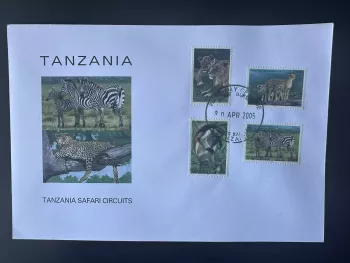 Tanzania 2005 Mi. 4228 - 4231 FDC 1st day Safari Tours Lion Monkey wildlife