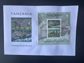 Tanzania 2005 Mi. Bl. 572 FDC 1st day Safari Circuits Leopard Wild dogs wildlife