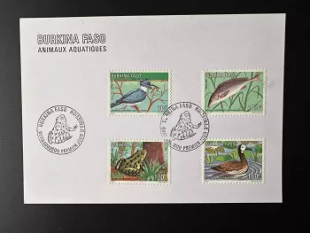 Burkina Faso 1989 Mi. 1186 - 1189 FDC map Animals bird fish frog