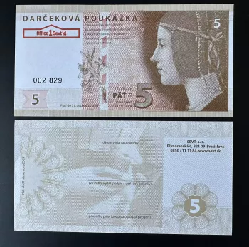 2009 Matej Gabris SEVT Darcekova poukazka 5€ UNC SPECIMEN ESSAY Tirage limité