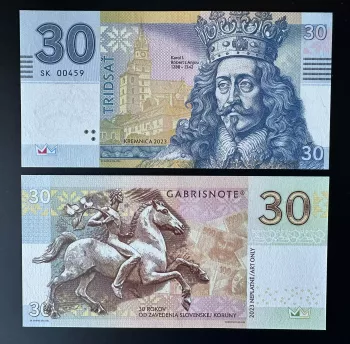 2023 Matej Gabris 30 Korun BLUE Karol I. Robert z Anjou Kremnica cheval horse