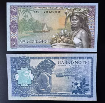 2024 Matej Gabris 2 Francs Tahiti un paysage très lointain UNC SPECIMEN ESSAY
