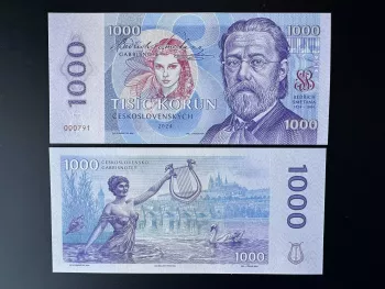 2024 Matej Gabris 1000 Korun Bedrich Smetana Praha UNC SPECIMEN ESSAY