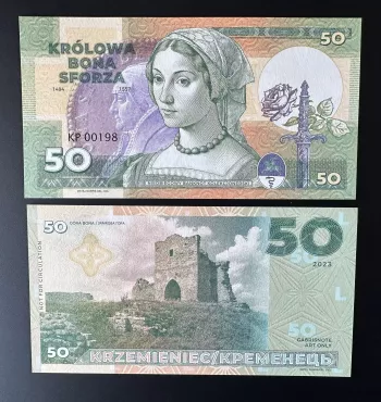 2023 Matej Gabris 50 Kralovne Polska Krolowa Bona Sforza Gora Bona UNC SPECIMEN