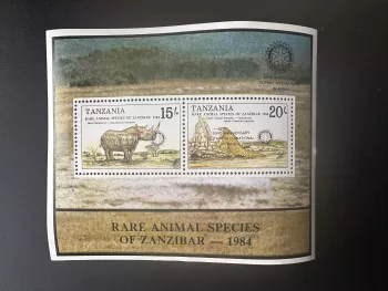 Tansania 1988 Mi. Bl. 73 aufgedruckt Pangolin Nashorn Rotary Club International